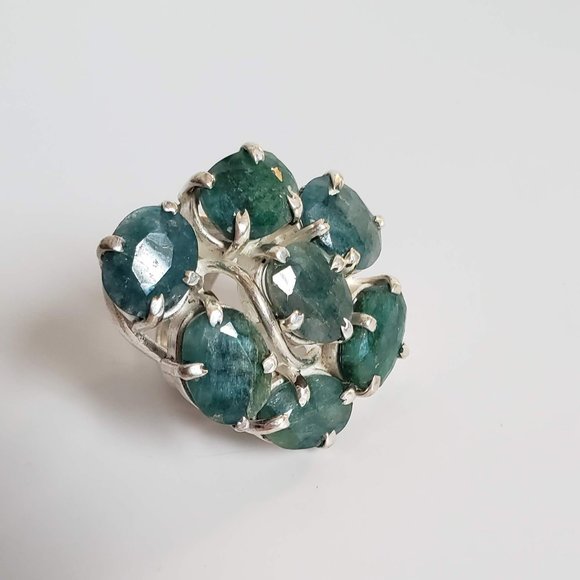 HUGE 925 Natural EMERALD Ring Corundum Native Artist 12mm stones Sterling Silver - Picture 6 of 14